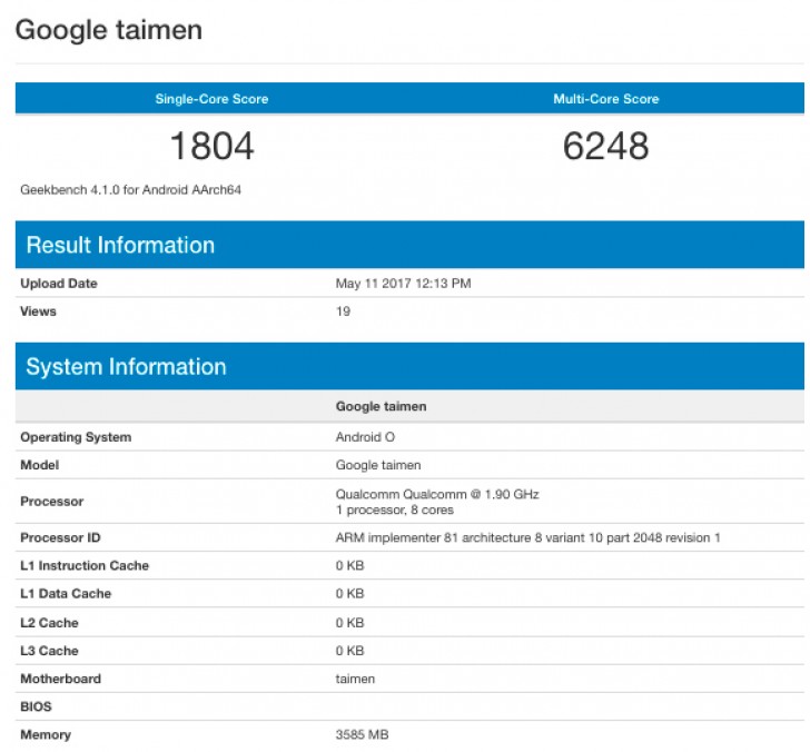 درز اطلاعات دیوایس گوگل با کد نام Taimen با 4 گیگ رم