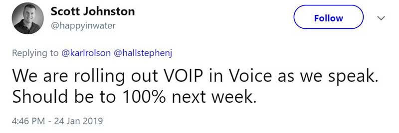 VoIP برای اپلیکیشن Google Voice ارائه می‌شود