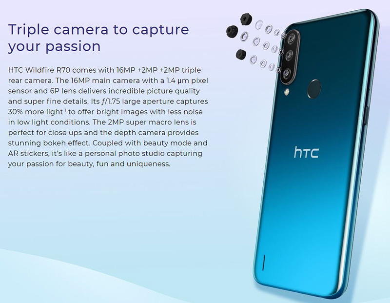 معرفی HTC Wildfire R70 با سه دوربین و صفحه‌نمایش 6.53 اینچی